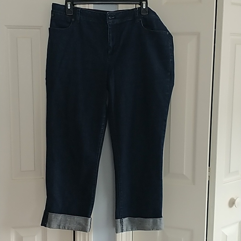 Talbot's Signature Straight Dark Wash Cuffed Crop Jeans 14/32